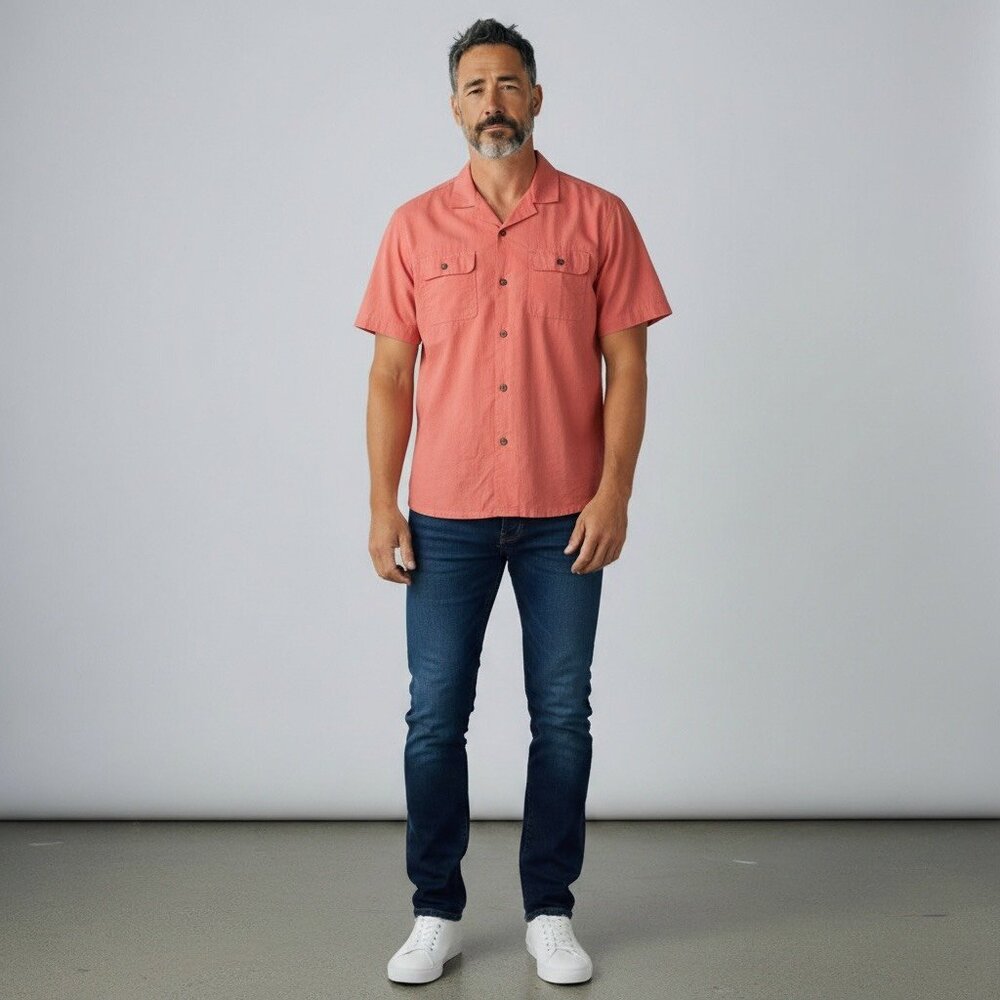Old Navy Men's XXL Coral Color Linen Cotton Blend Short Sleeve Button Up Shirt